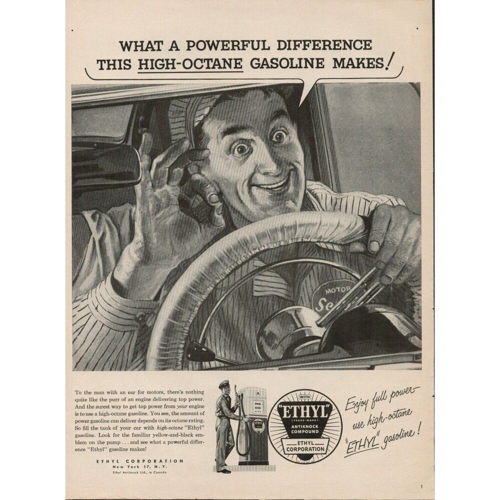 1954 Ethyl Corporation Gasoline Vintage Print Ad (L5)